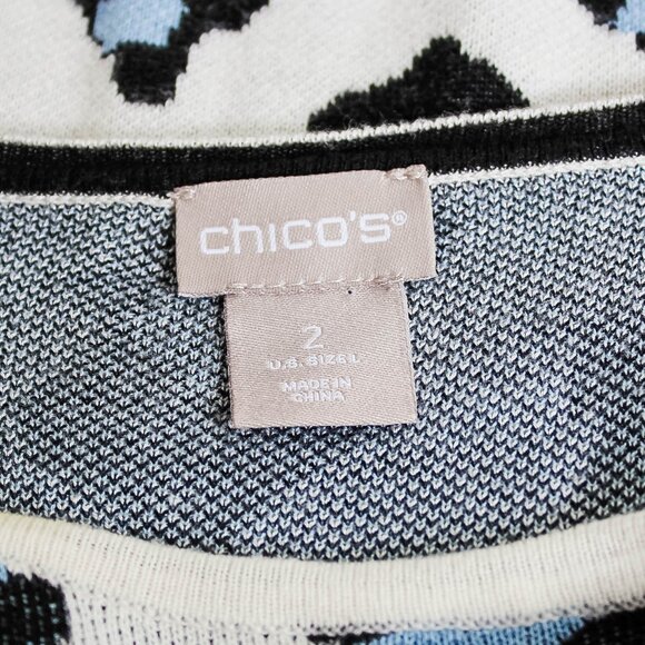 Chico's White Blue Animal Print Sweater Size 2 L - Picture 3 of 6